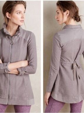 Anthropologie Saturday Sunday Quinn Gray Zip Jacket Tie Back